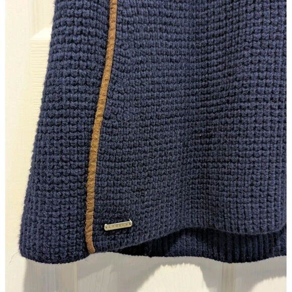 LAUREN RALPH LAUREN Waffle Knit Cowl Neck Poncho Sweater Navy Blue Wool Blend - Picture 3 of 7